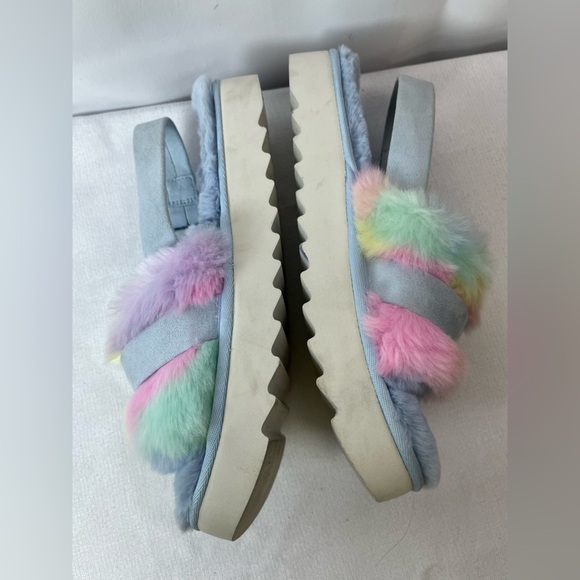 Kookaburra By UGG Colorful Faux Fur Platform Sandals Slippers Size 9 - Picture 9 of 12